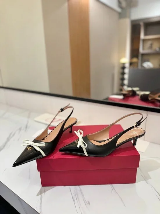 Valentino Garavani Patent Cap-Toe Leather Kitten Slingback Pumps - Picture 6 of 9